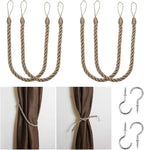 BEL AVENIR Curtain Rope Tiebacks, Drapery Rope Holdbacks with 4 Metal Screw Hooks, 4 Pack - Flaxen
