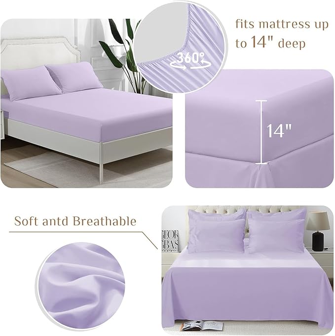 JOLLYVOGUE Full Comforter Set, Ultra-Soft Bed in a Bag Full Size 7 Pieces, Oeko-TEX Certified Bedding Set with Down Alternative Comforter, Sheets, Pillowcases & Shams, Lavender