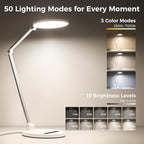LED Desk Lamp for Home Office, Eye-Caring Desk Light for Video Call, Dimmable 3 Color Temperature 10 Brightness Computer Light, Led Desk Light, Memory & Timer Func, Adjustable Flexible Swing Arm