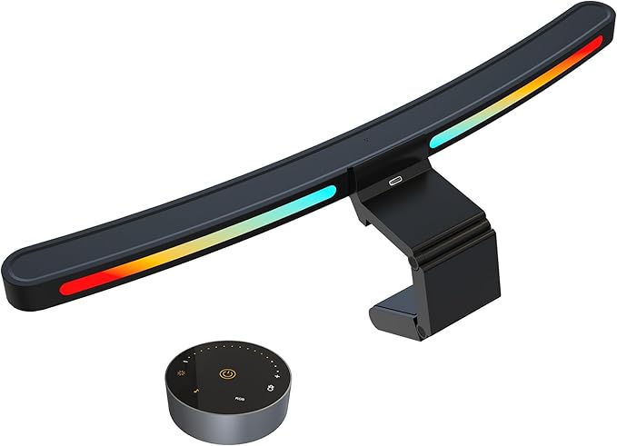 ONWAY Curved Monitor Light Bar with Wireless Remote,Monitor Light Bar with Auto-Dimming and Camera Base,Applicable to All Screens. No Screen Glare,for (RGB)
