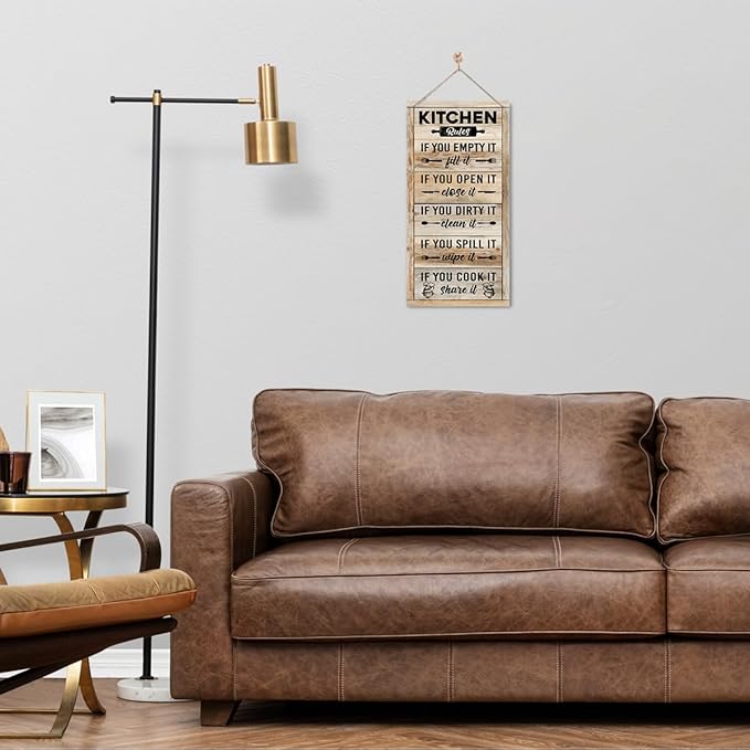 Hanging Kitchen Rules Wood Decor Sign, Rustic Kitchen Wooden Signs, Printed Wood Wall Art Sign, Kitchen Door Rules Rustic Sign, Hanging Wood Sign Kitchen Decor, Funny Farmhouse Kitchen Wall Décor E1