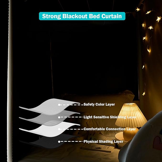 NKM Blackout bunk Bed Curtains with Canopy Bed Frame,bunk Bed Tent for top bunk,Suitable for Single Bed in Student Dorm