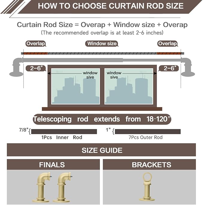 Gold Curtain Rods 18 to 120 in,Wraparound Curtain Rods,Adjustable Length,1 in Diameter Pipe,Wall or Ceiling Mounted,for Bedroom and Living Room (Gold 18” to 120”)