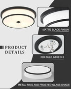 16 inch Flush Mount Ceiling Light, 3-Light Close to Ceiling Light Fixtures with Black Finish for Livingroom Bedroom Kitchen Diningroom(Black)