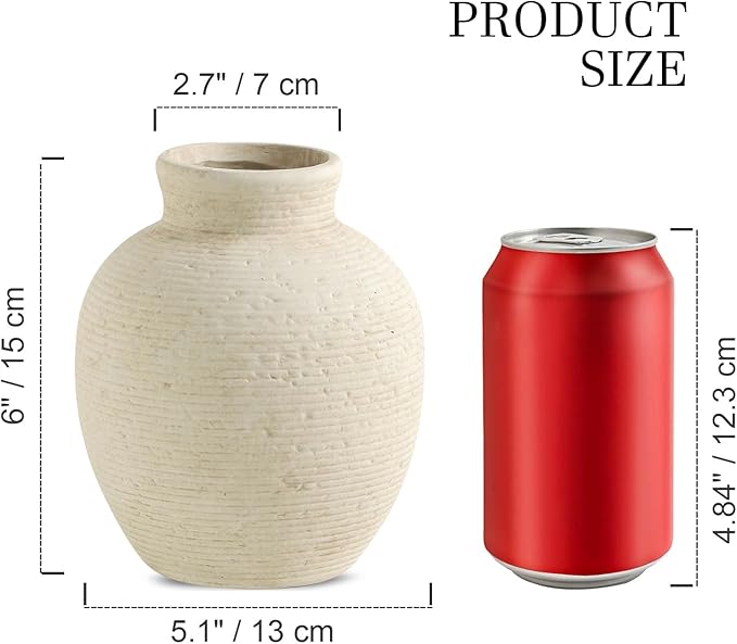 Ceramic Flower Vase Home Decor - Small Farmhouse Table Vases Rustic Vintage Living Room Kitchen Bedroom Decorations for House Book Shelf Office Coffee Desk Dining Fireplace (6" Rustic)