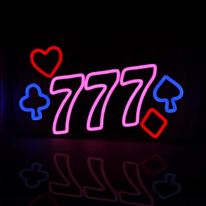 777 Casino Neon Signs for Wall Decor Pink LED Light Sign for Poker Room Decor Light Up Sign for Birthday Party Decoration USB Powered