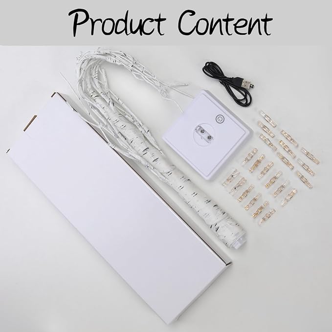 Money Tree Gift Card Holder 24 LED Birch Twig Treelights Battery/USB Powered Light Up Display Twig Gift Card Holder with 22 Clear Clips for Graduation Birthday Wedding Photo (Warm Color)