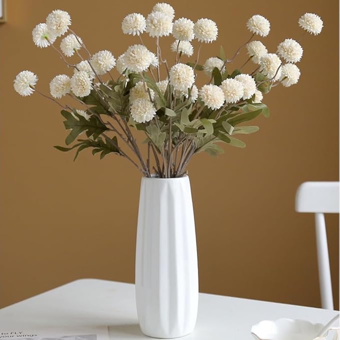Artificial Flowers for Vases 20.5 Inch 10 Stems， Silk Dried Fake Mums Bouquet Indoor Faux Floral Arrangements for Decoration (White)