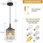Modern Crystal Pendant Light Kitchen Island Farmhouse Lamp Adjustable Height Hanging Lighting Square Black Chandelier Suitable for Kitchen Island Dining Room and Bedroom(2Pack)