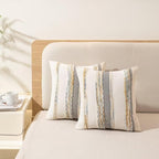 Boho Throw Pillow Covers 18x18 Set of 2 Farmhouse Decorative Cushion Case Striped Square Pillows Cover Chenille Pillow Cases Accent Neutral Pillowcase for Sofa Couch Bed,Orange-Gray