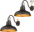 zeyu 2 Pack Outdoor Barn Light Fixtures, Farmhouse Gooseneck Wall Lights for Front Porch, 18" Dusk to Dawn Sensor Wall Sconces in Oil Rubbed Bronze Finish, 016-1BL-PC-2 ORB