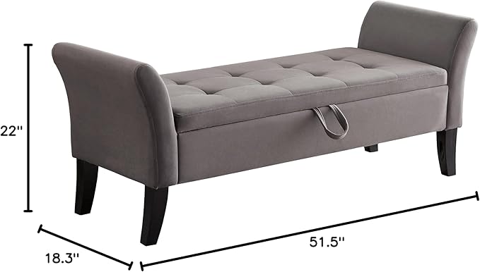 Furniliving 51” Bedroom Bench, End of Bed Bench with Button-Tufted Large Upholstered Storage Bench Ottoman Velvet Window Bench with Storage Shoe Cabinet Bench, for Bedroom, Entryway, Closet, Grey