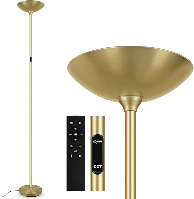 BoostArea Dimmable Floor Lamp,30W 3000LM Super Bright LED Torchiere Standing Lamp with Remote & Touch Control,71 in Tall Pole Sky Modern Floor Lamps for Living Room Bedroom Office,2700k-6500k,Gold