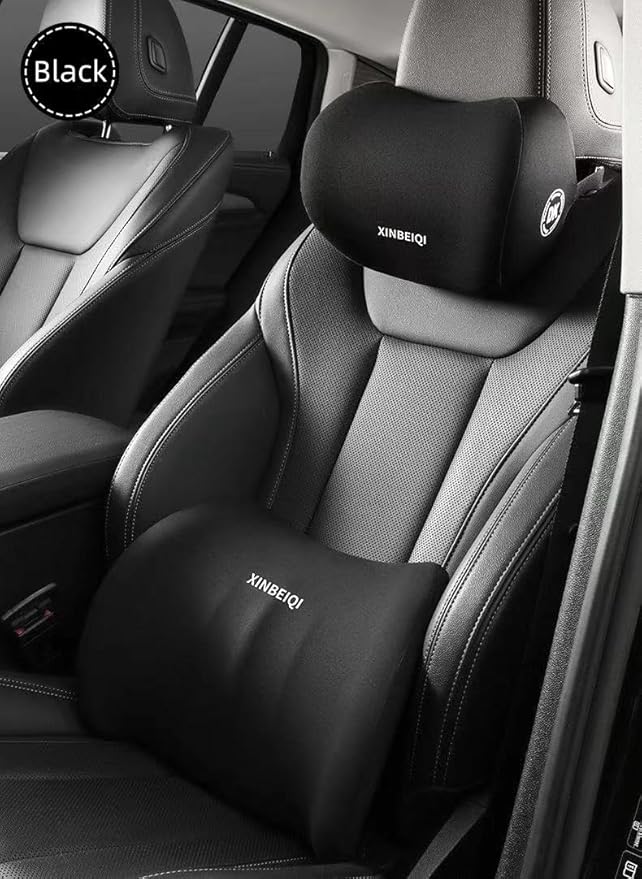 Car Seat Back Support and Car Neck Pillow Kit, Ergonomic Design headrest Lumbar Support for Neck Back Pain Relief Improve Sitting Posture (Black)