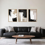 Black White Brown Framed Canvas Wall Art Set, Neutral Geometric Wall Decor, Modern Abstract Wall Painting, Minimalist Artworks for Living Room, Bedroom, Dining Room, Office - 16"x24"x3