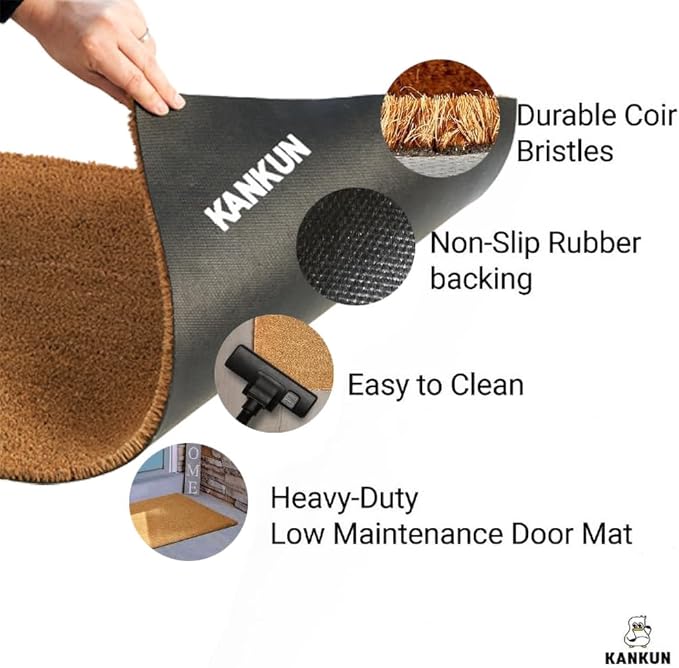 KANKUN Coco Coir Door Mat with Heavy Duty Backing, Welcome Doormat (17" x 30"), Doormat Entrance (Oh Hello)