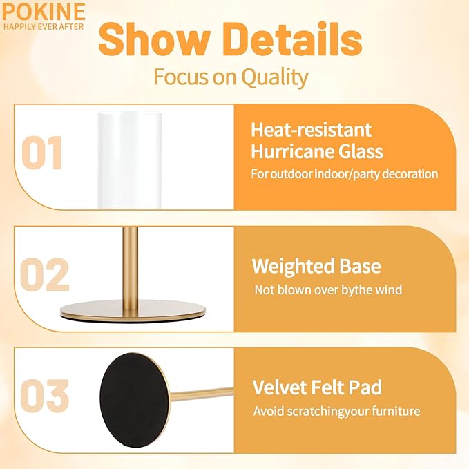 Gold Candle Holders Set of 6 for Glass Taper Candle Holders,Hurricane Candlestick Holder for Wedding, Dinning, Party Decorative, Home Decor, Anniversary，6 Brass