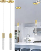 Set of 2 Pendant Lights for Kitchen Island, White Light, Gold Crystal Linear Pendant Lighting, Bar Corner LED Light Fixture