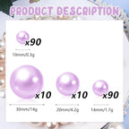 200PCS Light Purple Faux Pearls Beads for Centerpiece Vases, Vase Filler Faux Pearls, No Holes Filler Beads for Party Anniversary Birthday Wedding Table Decor, 10/14/20/30mm