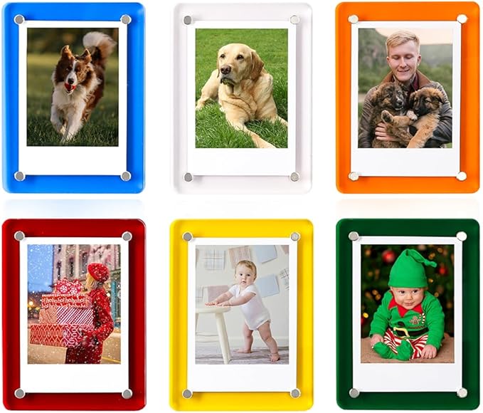 Acrylic Magnetic Refrigerator Picture Frames, 3x5 Inch Fridge Magnetic Mini Photo Frames Compatible with Polaroid Camera Photos for Refrigerator/Locker/Wall, Colorful 6 Pack