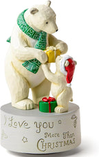 AIDLNS Christmas Polar Bear I Love You More Than Christmas-Theme Music Box, Handmade Sculpture Figurines Musical, Plays Silent Night Tune, Heartwarming Holiday Decoration for Family