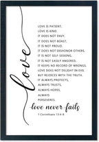 LuZhiQiang Love Is Patient Kind Wall Art 16"×11" Love Never Fails Sign 1 Corinthians 13 Bible Verse Wood Framed Wall Hanging Decor (Black)