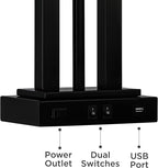 Possini Euro Design Deacon 26" High Industrial Modern Desk Lamps Set of 2 USB Port AC Power Outlet Gooseneck Black Metal Oatmeal Shade Home Office Living Room Charging Bedroom Bedside Nightstand