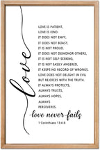 FZMHASLWW Love Is Patient Kind Wall Decor 24"×16" Love Never Fails 1 Corinthians 13 Bible Verse Sign Large Wood Framed Wall Hanging Art (Wood)