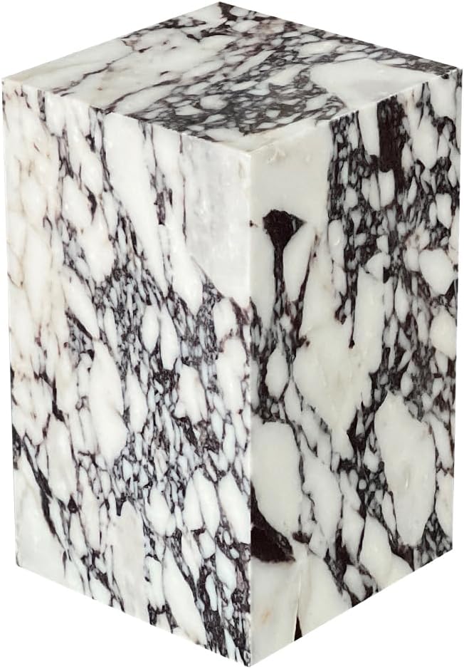 Luxury Marble Side Table,Square End Table for Modern Sofa and Bed, Living Room, Sofa, Bedroom（Calacatta Viola）
