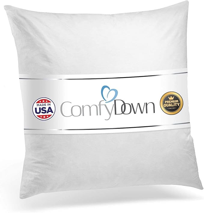 ComfyDown 24X24 Decorative Throw Pillow Insert, Down and Feathers Fill, 100% Cotton Cover 233 Thread Count, Square Pillow Insert - Made in USA