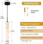 LMQNINE Natural Alabaster Pendant Lights for Kitchen Island White Marble Long Tube Chandelier Modern Black Ceiling Light Fixtures for Bedroom Dining Room Table Living Room Hallway(M-1Pack)