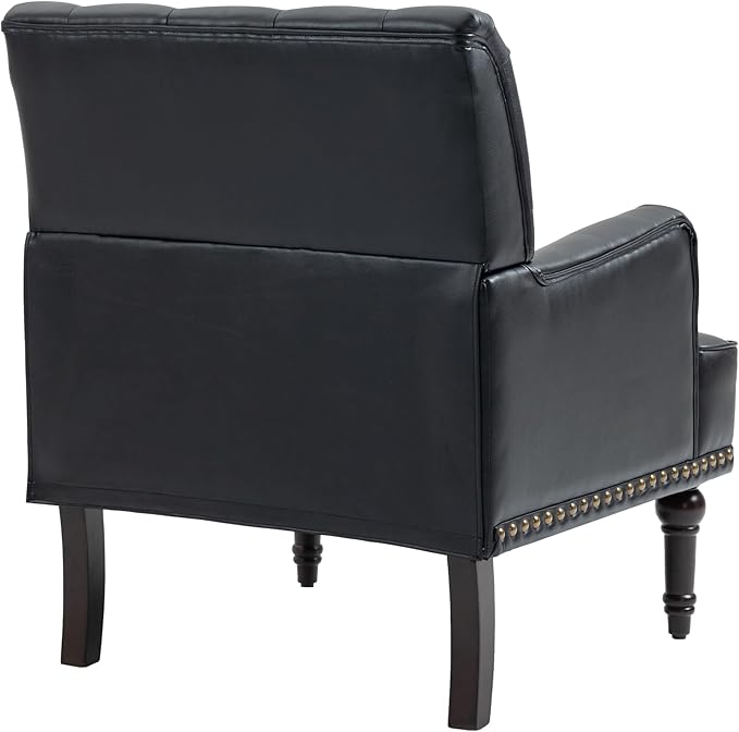 UIXE PU Leather Accent Chair, Modern Upholstered Armchair for Living Room, Comfy Arm Chair Single Sofa Reading Seat with Wooden Legs for Office Home Bedroom - Black