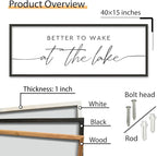 SRSZHIYUE Better To Wake At The Lake Wall Decor Above Bed Sign 40"×15" for Lake House Bedroom Over Bed Large Wood Framed Wall Hanging Art (Black)