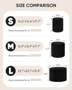 B FSOBEIIALEO Ottoman with Stroage, Round Sherpa Storage Ottoman Stool, Boucle Foot Rest 14.6"x14.6"x17.7"（Black