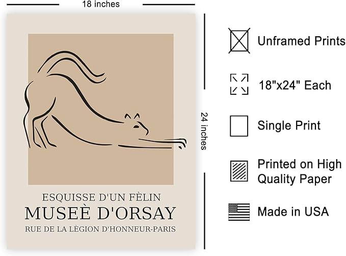 Poster Master Vintage Poster - Retro Minimalist Print - Gift for Artist, Housewarming - Cat, Line Drawing, Sketch, Abstract - Wall Decor for Living Room, Bedroom, 18x24 Unframed Wall Art