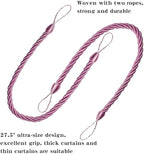 BEL AVENIR Curtain Ropes Tiebacks Tie-Backs, Curtain Handmade Holdbacks with 2 Metal Screw Hooks (Pink, 2pack)