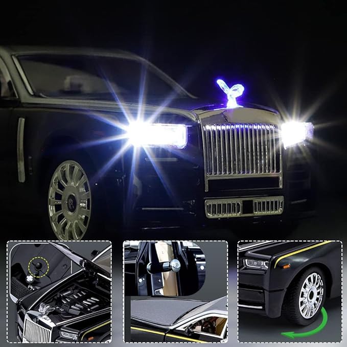 1/24 Diecast Car Model Rolls-Royce Phantom Toy Car, Alloy Collectible Phantom Replica Pull Back Model Car Vehicles with Sound and Light for Kids Boys Girls Birthday Gift