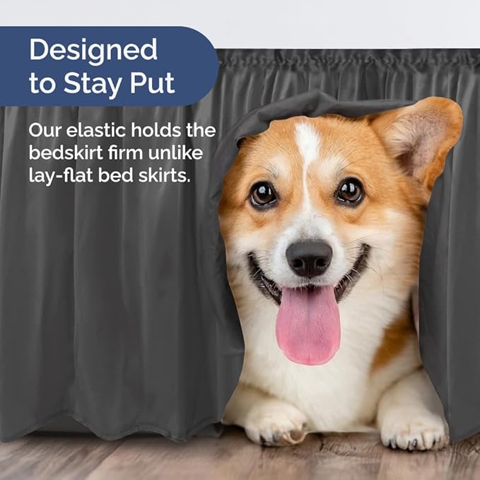 Wrap Around Dust Ruffle Bed Skirt - Charcoal - Twin/Twin XL Size Beds w/ 15 Inch Drop - Easy Fit Elastic Strap - Adjustable Pleated Bedskirt w/Brushed Fabric - Wrinkle Free - Women, Men, Kids & Teens