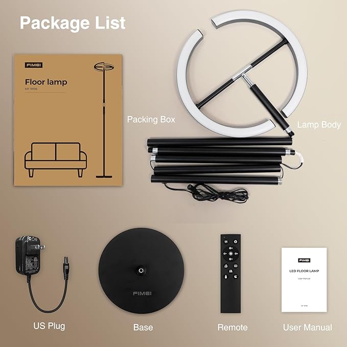 FIMEI Split Floor Lamp Modern LED Rotatable Floor Lamp, Eye-Protection Reading Standing Lamp with Stepless Dimming and 3000K-6000K Color, Separately Rotatable Design, Black