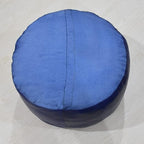 Round Shaped Goat Leather Handmade Eco-Friendly Blue Pouf - Round Shape Pouf, 14" x 14"x 14", Plain Solid Pouf, Goat Leather Pouf, Recycled Cotton Filled Stuffed Pouf, Leather Seating Pouf PF12
