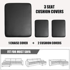 Yates Home 3 Piece Sectional Couch Covers - L Shape Sofa Cushion Covers with Separate Cushions for Both Left/Right Chaise (2 Seater + 1 Chaise, Black PU Leather Slip Cover)