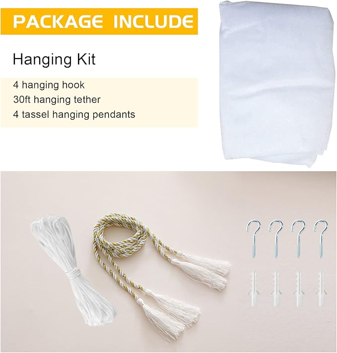 VISATOR Mosquito Net Bed Canopy, 4 Corner Post Canopy Bed Curtains with 4 Hanging Hooks, 30ft Tether and 4 Tassel Hanging Pendants for Full/Queen/King Size