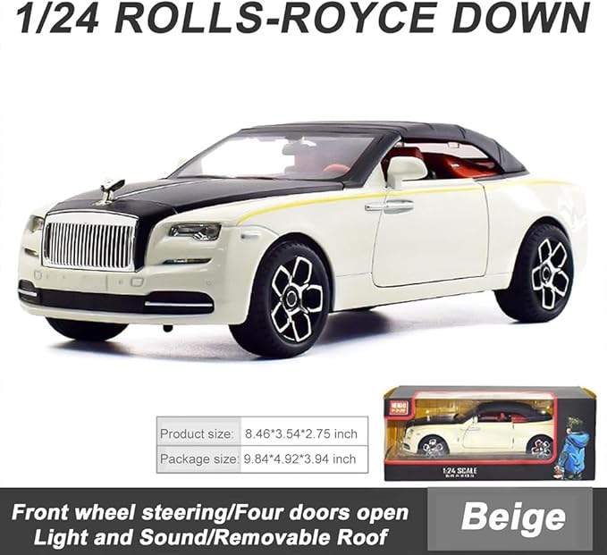 Collectible Toy Car 1/24 Rolls-Royce Dawn Diecast Model Car, Alloy Pull Back Toy Car Vehicles with Light and Sound Exquisite Car Model for Boys Kids Adults Gift