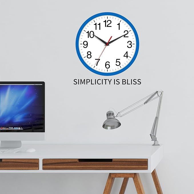 Wall Clock Modern 8 Inch Battery Operated Silent Non Ticking Small Analog Clock Decorative for Bedroom Kitchen Bathroom Office Home (Blue)