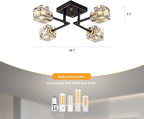 Modern Crystal Ceiling Light,Semi Flush Mount Ceiling Light Fixture with 4-Lights,Black and Gold Sputnik Chandeliers for Bedroom,Dining Room,Farmhouse Kitchen,Office,Entryway Hallway