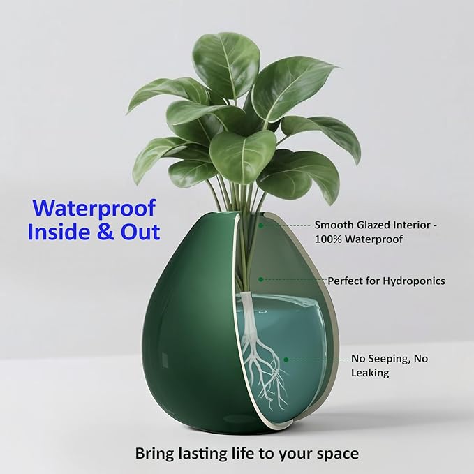 Flower Vase-Handcrafted Ceramic with Smooth Green Glaze, Small Vase for Flowers w/Waterproof Interior and Anti-Slip Bottom, Vases Home Decor Shelf Decor Table Centerpieces