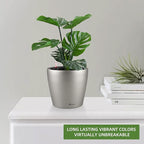 Dexceder 9x8 Inches Self Watering Planter Metallic Matte Indoor Outdoor, Inner Pot Design, Thickened Table Flower Plant Pot with Water Level Indicator (Smoky Gray)