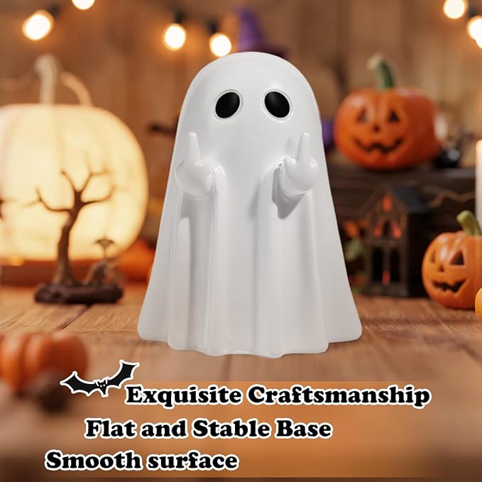 Halloween Ghost Figurine - Spooky Resin Ghost Statue, Cute Finger Ghost Ornaments, Perfect for Indoor & Porch Halloween Decor (Halloween Ghost Figurine)