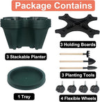 Vertical Planter 3 Tier Stackable Planters Garden Planters Strawberry Herb Flower and Vegetable Planter Indoor Outdoor Gardening Pots with Removable Wheels and Tools