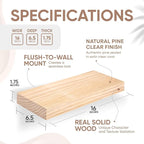 Homeforia 16 inch Natural Floating Shelf, High End Solid Real Wood 16inch Small Floating Shelves for Wall Mounted, Natural Wooden Floating Shelves, Heavy Duty Bracket, 16 X 6.5 X 1.75 in, Set of 4